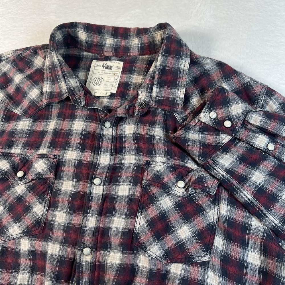 44MM Shirt Mens XL‎ Blue Red Plaid Flannel Long Sleeve Western Snap Casual